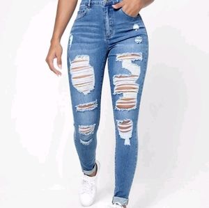 SHEIN Essnce Ripped Frayed Slant Pocket Skinny Jeans
